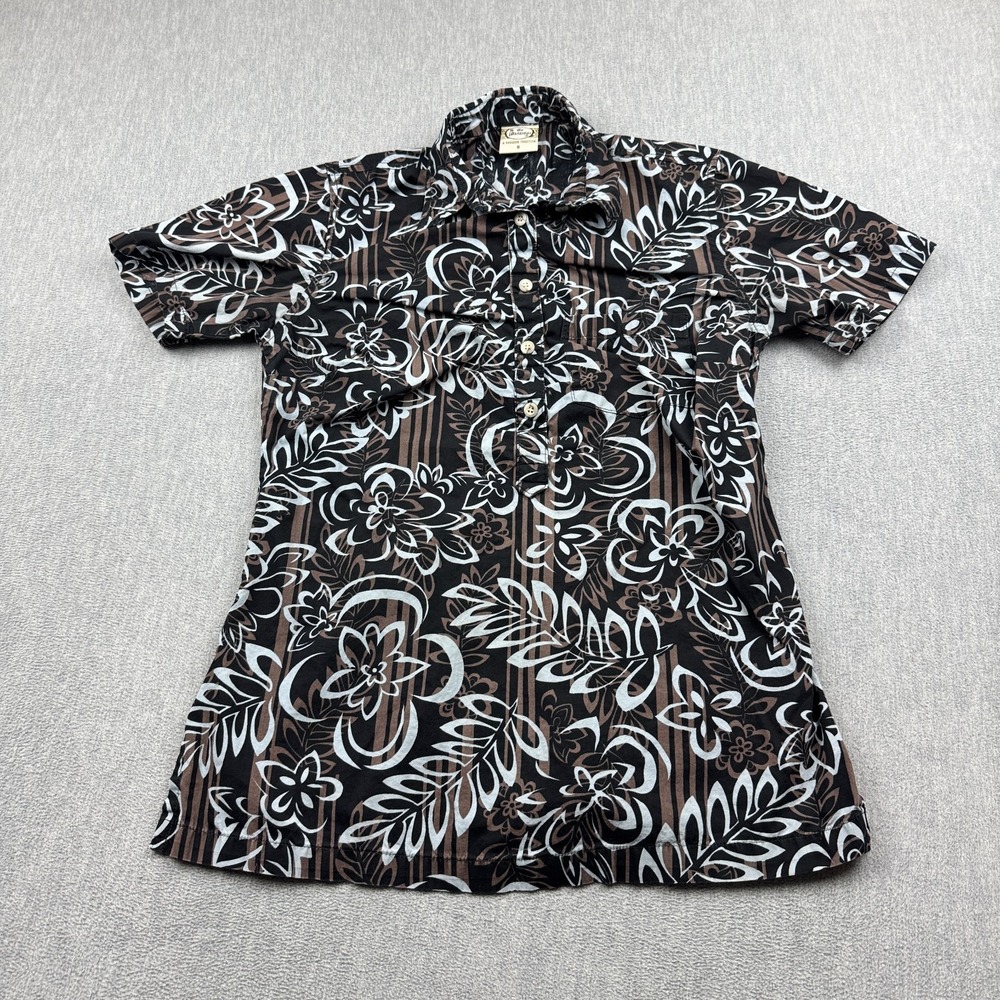 Vintage Go Barefoot Womens Shirt Mens Small Floral Hawaiian 1/2 Button Pullover